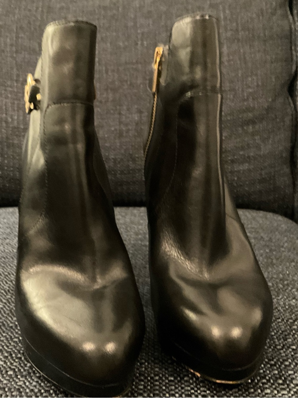 Michael Kors Black Leather Ankle Booties with Gold Zip Accent